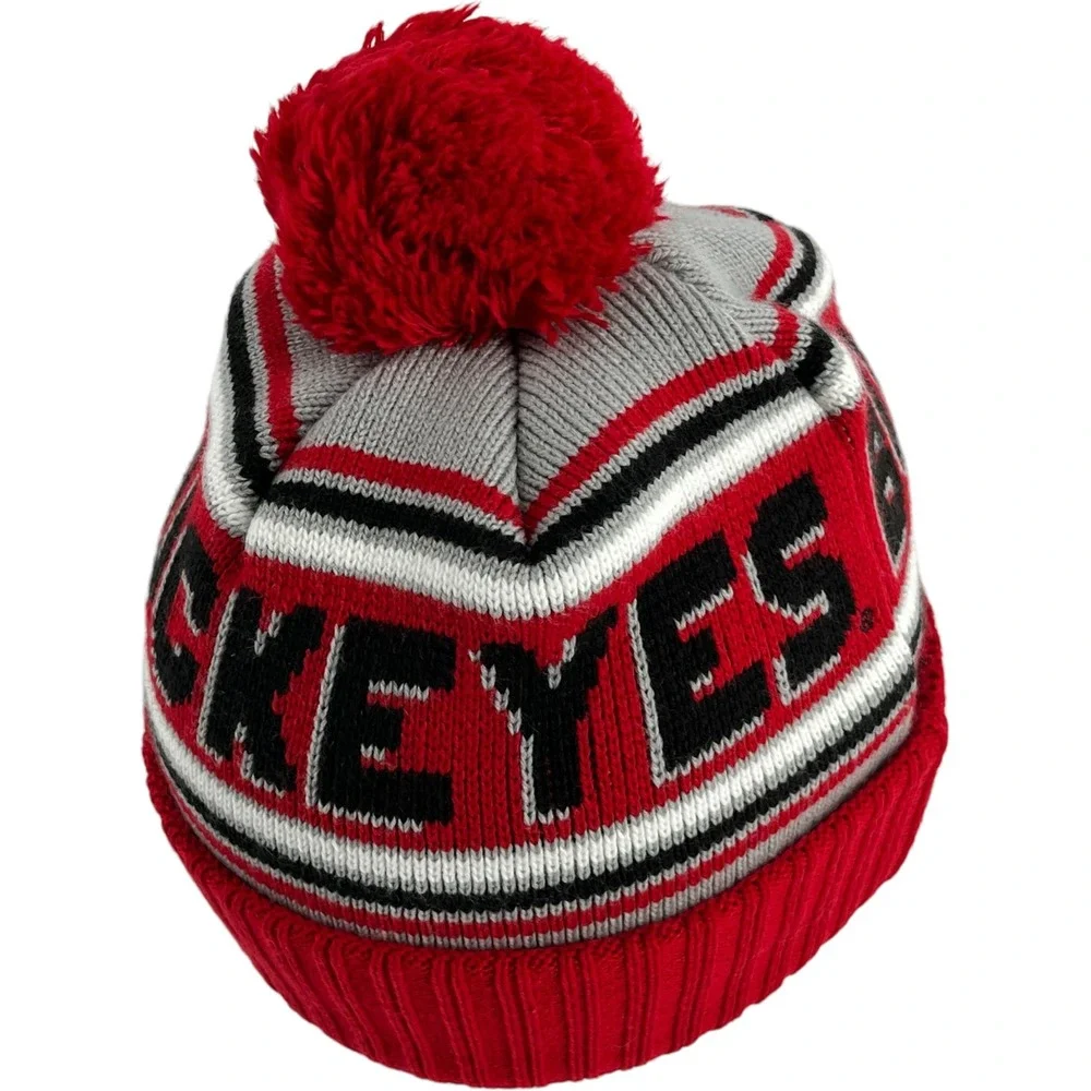New Era Ohio State Buckeyes Beanie Hat Red Gray Knit Pom Cuffed NCAA Mens OSFM